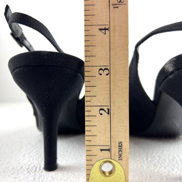 Stuart Weitzman Classic Chic Preppy Black Slingback Heels Embellished Toe 9.5 M - Picture 7 of 13